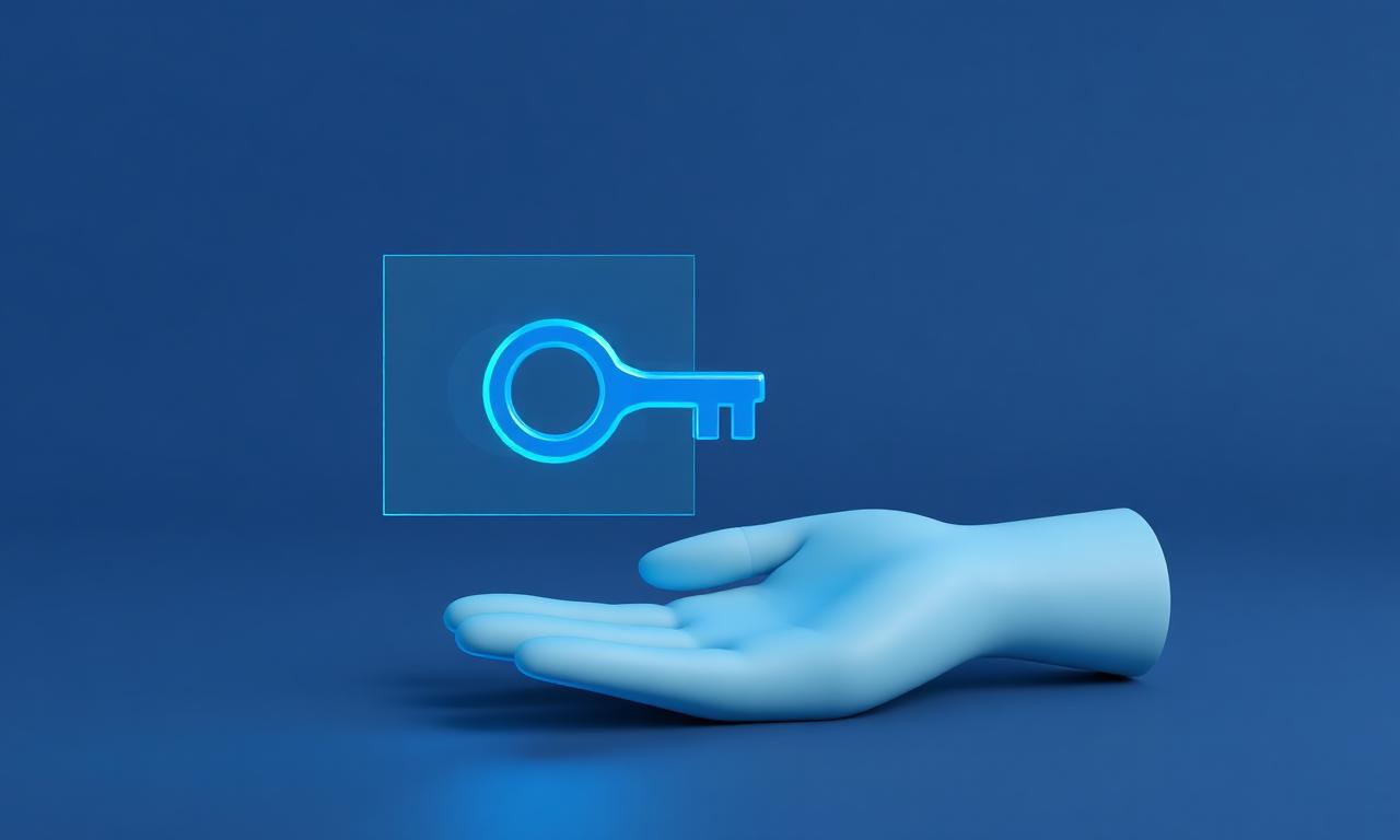Abstract open hand receiving a key, representing full ownership handover